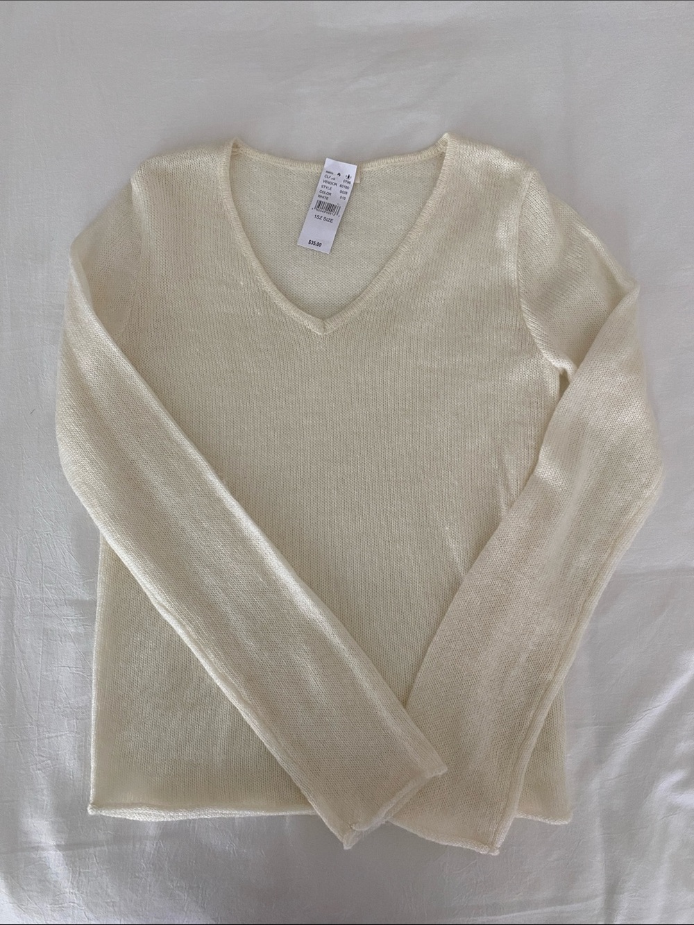 Brandy Melville Cream V-Neck Lightweight Knit Sweater